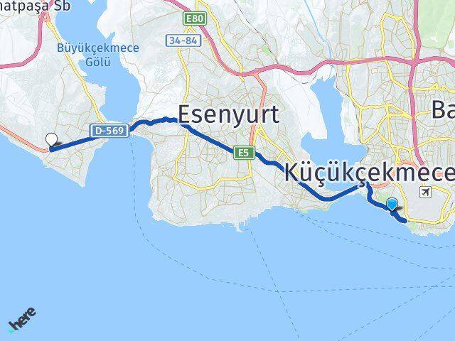 İstanbul Bakırköy Florya Güzelce Büyükçekmece Arası Kaç Km - Yol Haritası