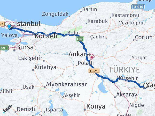 Florya Melikgazi Arası Kaç Km - Yol Tarifi