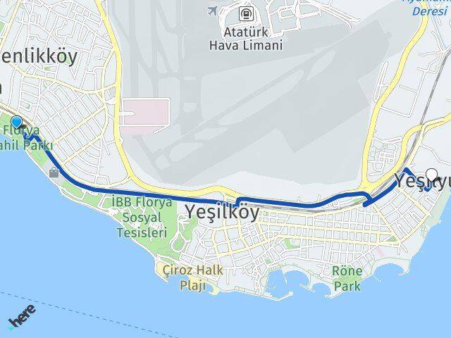 İstanbul Bakırköy Florya Yeşilyurt Bakırköy Arası Kaç Km - Yol Haritası