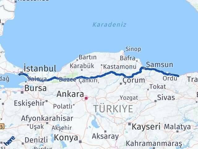 İstanbul Bakırköy Giresun Arası Kaç Km - Yol Haritası
