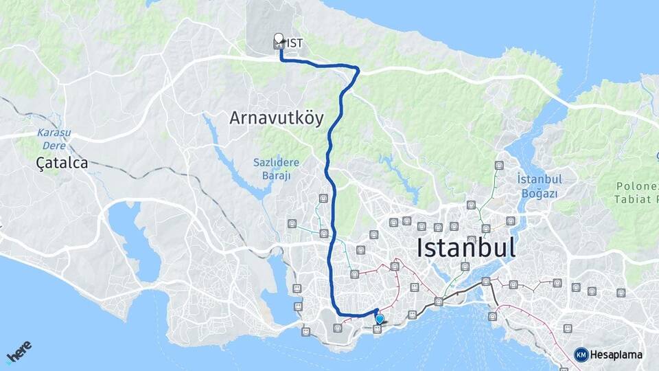 İstanbul Bakırköy İstanbul Havalimanı Arası Kaç Km - Yol Haritası