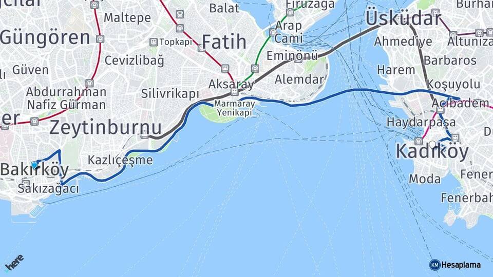 İstanbul Bakırköy Kadıköy Arası Kaç Km - Yol Haritası