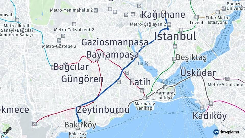 İstanbul Bakırköy Kağıthane Arası Kaç Km - Yol Haritası