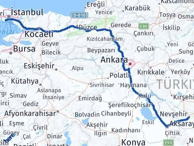 İstanbul Bakırköy Nevşehir Arası Kaç Km - Yol Haritası