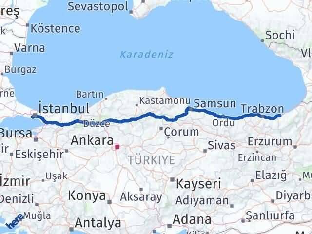 İstanbul Bakırköy Rize Arası Kaç Km - Yol Haritası