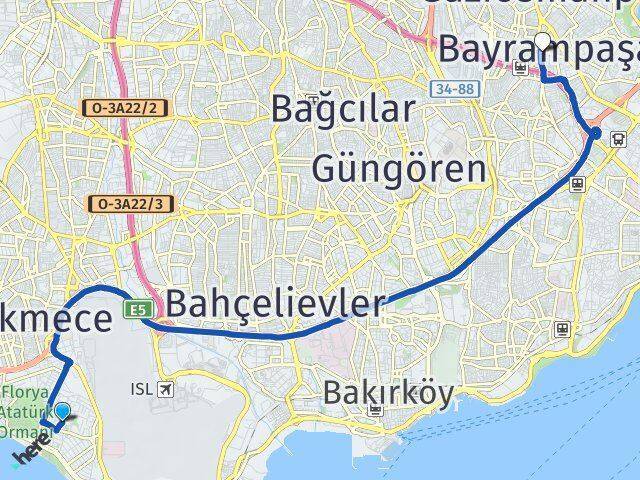 Şenlikköy Bayrampaşa Arası Kaç Km - Yol Tarifi