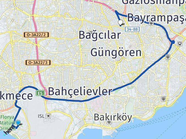 Şenlikköy Esenler Arası Kaç Km - Yol Tarifi