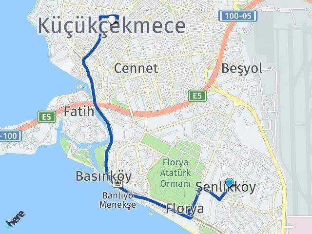 Şenlikköy Küçükçekmece Arası Kaç Km - Yol Tarifi