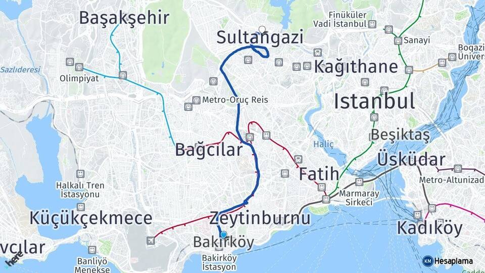 İstanbul Bakırköy Sultangazi Arası Kaç Km - Yol Haritası