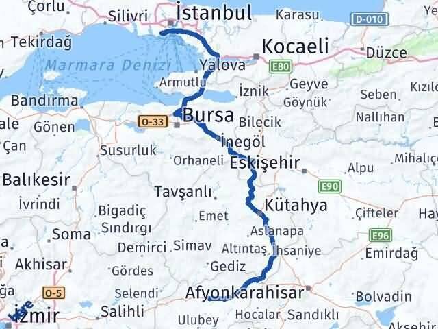 İstanbul Bakırköy Uşak Arası Kaç Km - Yol Haritası