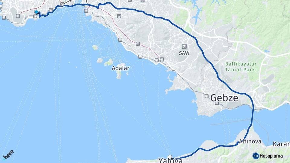 İstanbul Bakırköy Yalova Arası Kaç Km - Yol Haritası