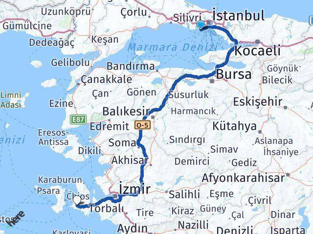 İstanbul Bakırköy Yeşilköy Alaçatı Çeşme İzmir Arası Kaç Km - Yol Haritası