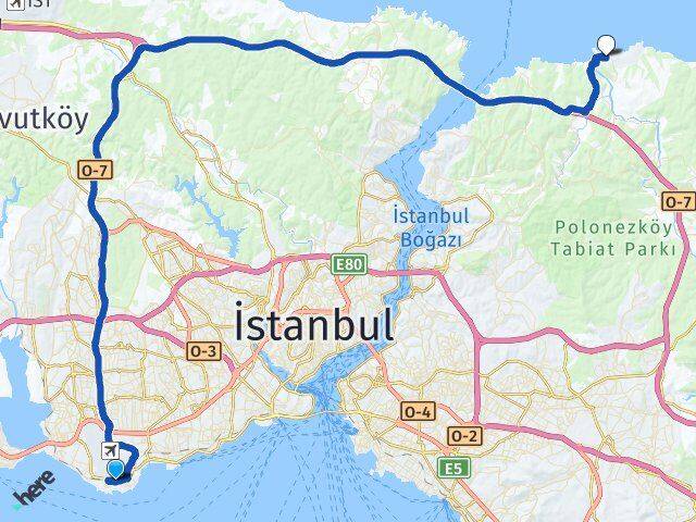 İstanbul Bakırköy Yeşilköy Riva Beykoz Arası Kaç Km - Yol Haritası