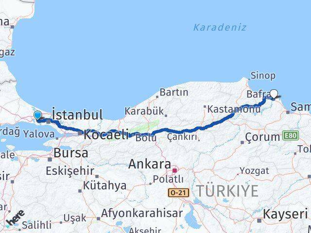 Bahçeşehir 2. Kısım Bafra Arası Kaç Km - Yol Tarifi