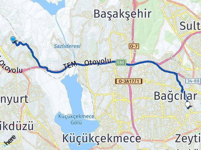Bahçeşehir 2. Kısım Güngören Arası Kaç Km - Yol Tarifi