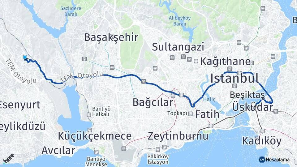 Bahçeşehir 2. Kısım Üsküdar Arası Kaç Km - Yol Tarifi