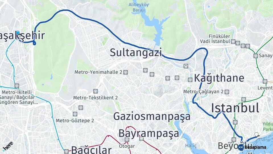 İstanbul Başakşehir Beşiktaş Arası Kaç Km - Yol Haritası