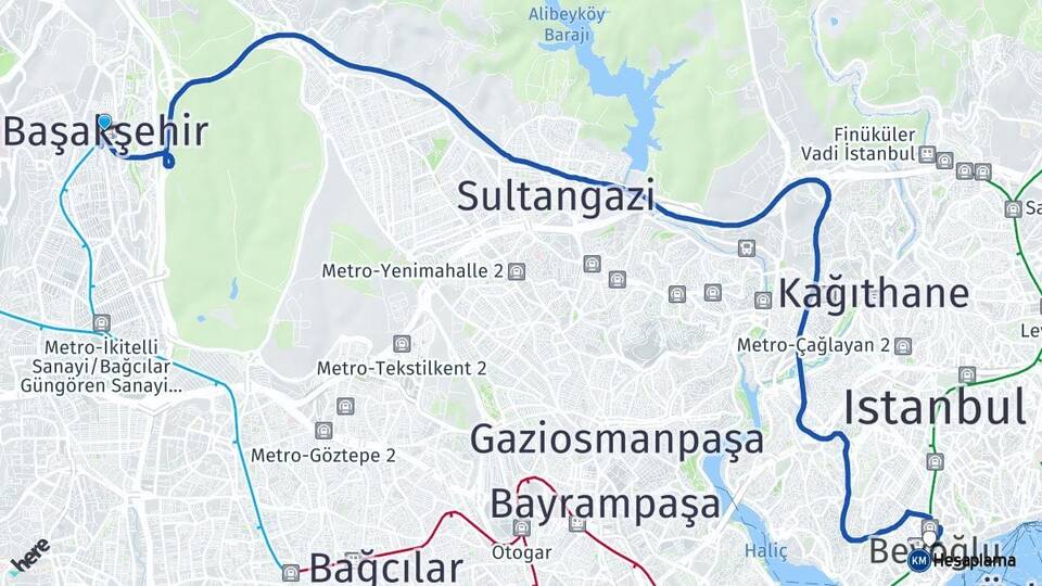 İstanbul Başakşehir Beyoğlu Arası Kaç Km - Yol Haritası