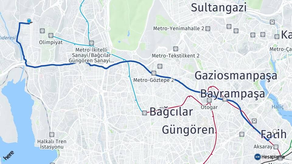 İstanbul Başakşehir Güvercintepe Fatih Arası Kaç Km - Yol Haritası