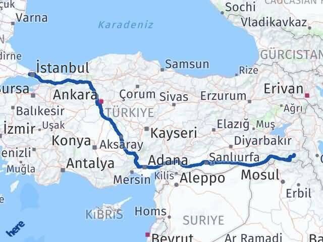 Başakşehir Hakkari Arası Kaç Km - Yol Tarifi