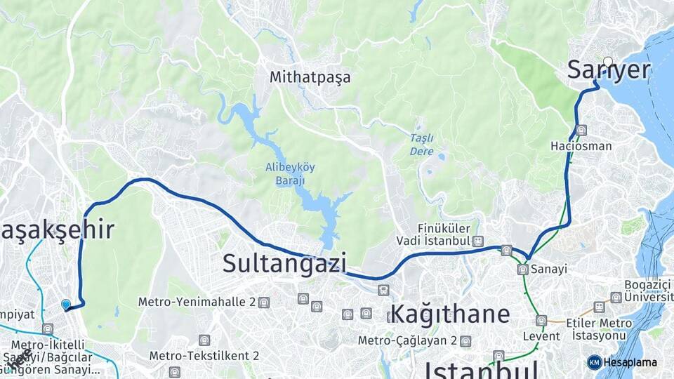 İkitelli OSB Sarıyer Arası Kaç Km - Yol Tarifi