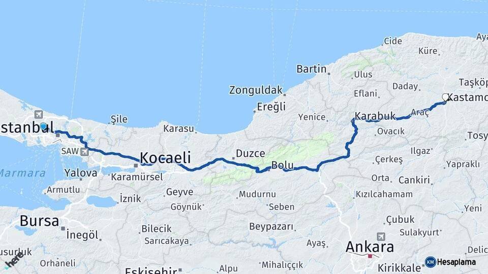 Başakşehir Kastamonu Arası Kaç Km - Yol Tarifi