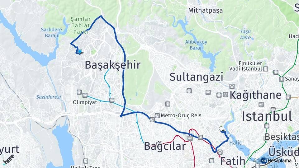 İstanbul Başakşehir Kayabaşı Eyüpsultan Arası Kaç Km - Yol Haritası