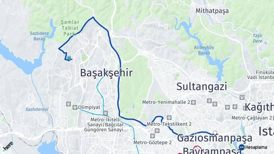 İstanbul Başakşehir Kayabaşı Gaziosmanpaşa Arası Kaç Km - Yol Haritası