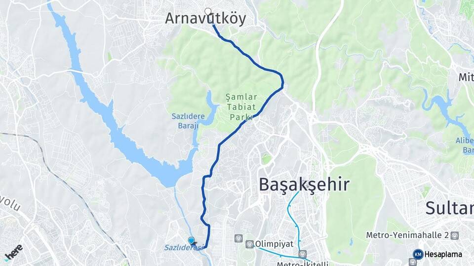 İstanbul Başakşehir Şahintepe Arnavutköy Arası Kaç Km - Yol Haritası