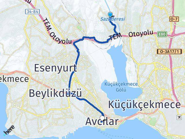 İstanbul Başakşehir Şahintepe Avcılar Arası Kaç Km - Yol Haritası