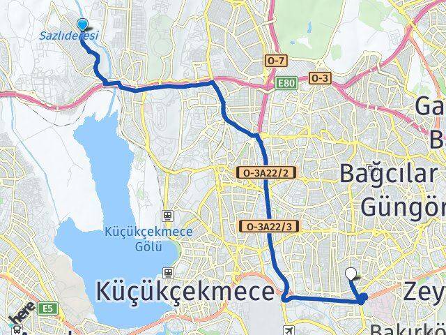 İstanbul Başakşehir Şahintepe Bahçelievler Arası Kaç Km - Yol Haritası