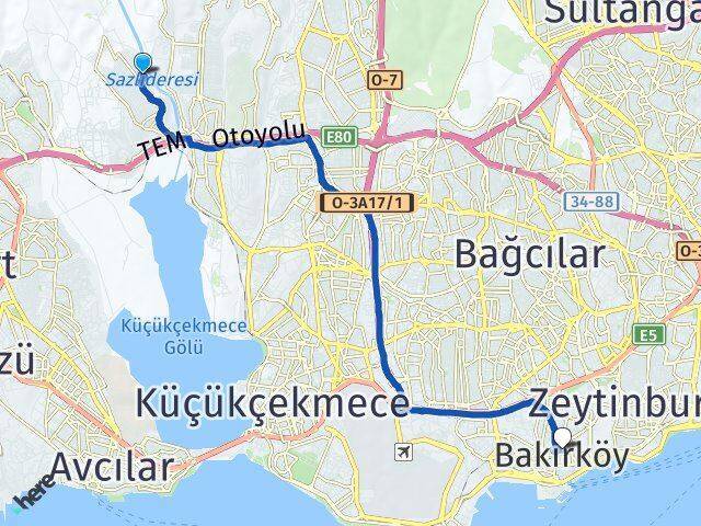 Şahintepe Bakırköy Arası Kaç Km - Yol Tarifi