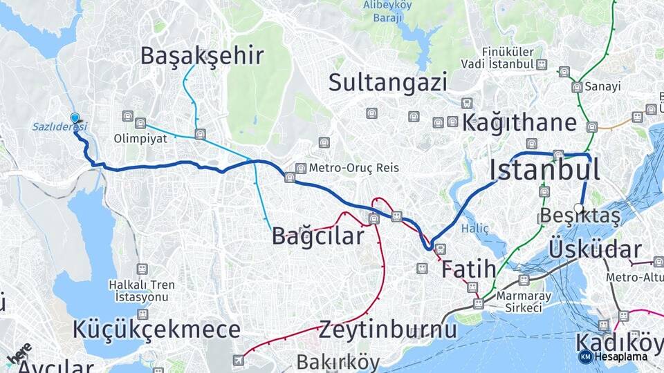 İstanbul Başakşehir Şahintepe Beşiktaş Arası Kaç Km - Yol Haritası