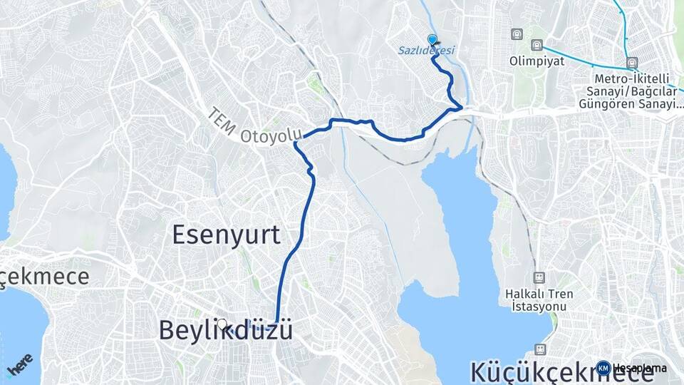 İstanbul Başakşehir Şahintepe Beylikdüzü Arası Kaç Km - Yol Haritası