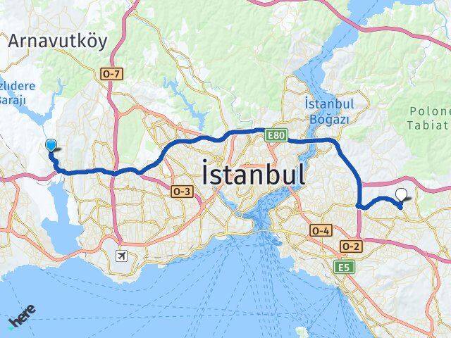 İstanbul Başakşehir Şahintepe Çekmeköy Arası Kaç Km - Yol Haritası