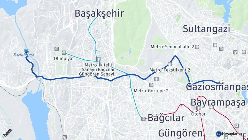İstanbul Başakşehir Şahintepe Gaziosmanpaşa Arası Kaç Km - Yol Haritası