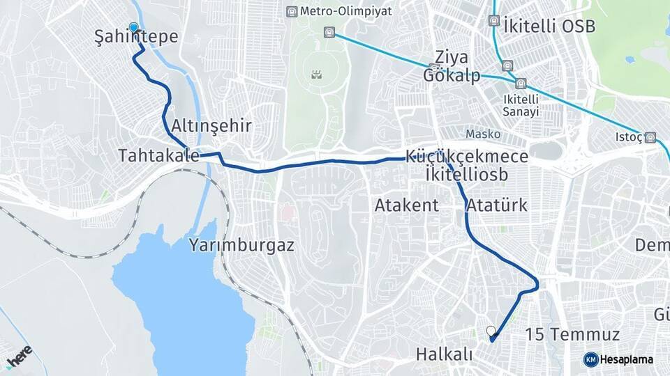 Şahintepe Halkalı Arası Kaç Km - Yol Tarifi