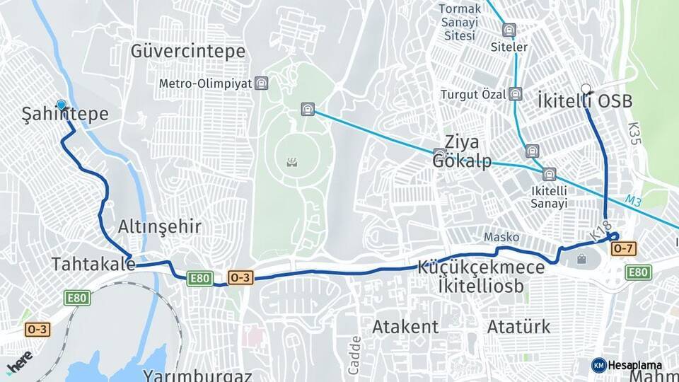Şahintepe İkitelli OSB Arası Kaç Km - Yol Tarifi