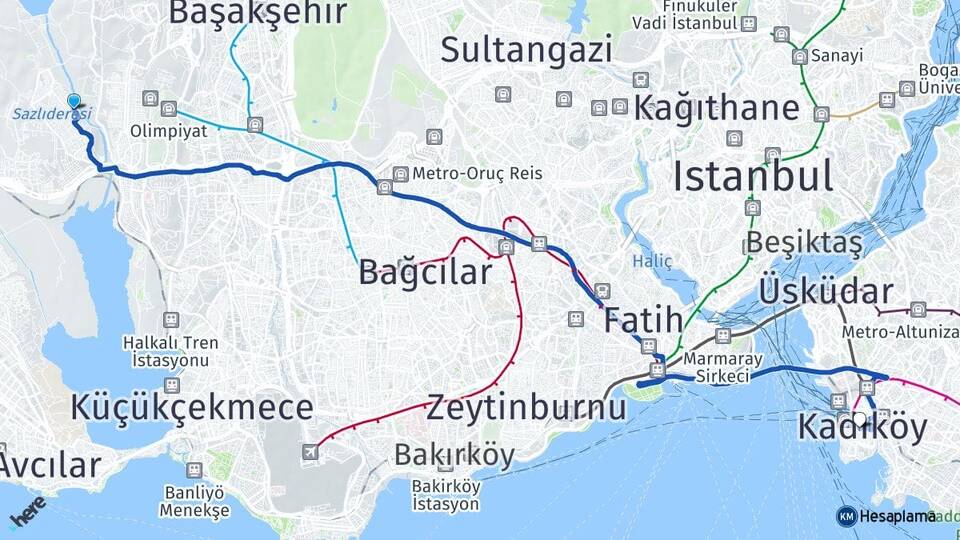 İstanbul Başakşehir Şahintepe Kadıköy Arası Kaç Km - Yol Haritası