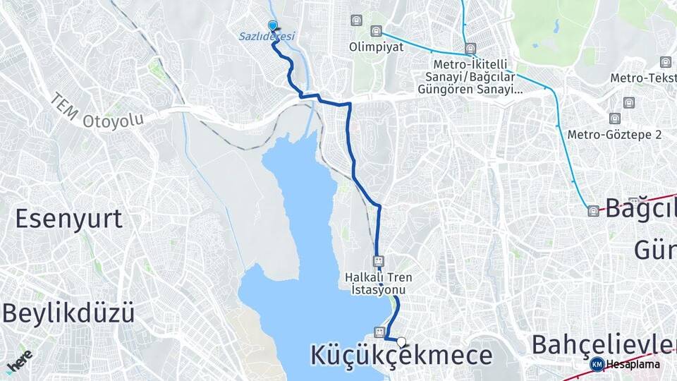 İstanbul Başakşehir Şahintepe Küçükçekmece Arası Kaç Km - Yol Haritası