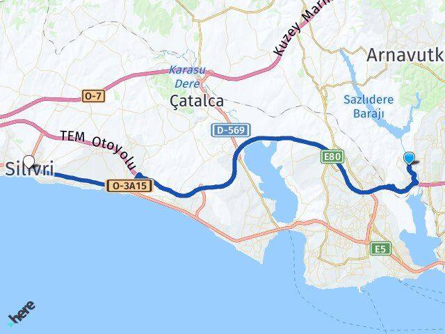 İstanbul Başakşehir Şahintepe Silivri Arası Kaç Km - Yol Haritası