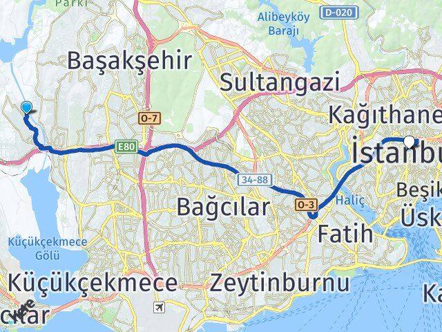 İstanbul Başakşehir Şahintepe Şişli Arası Kaç Km - Yol Haritası