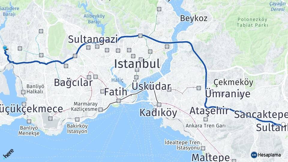 İstanbul Başakşehir Şahintepe Sultanbeyli Arası Kaç Km - Yol Haritası