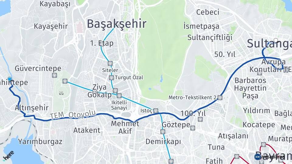 İstanbul Başakşehir Şahintepe Sultangazi Arası Kaç Km - Yol Haritası