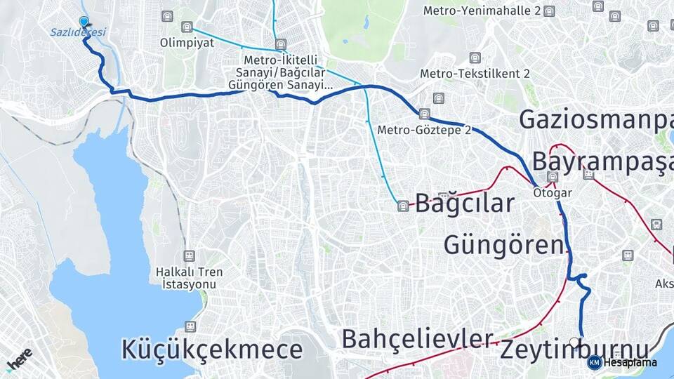 İstanbul Başakşehir Şahintepe Zeytinburnu Arası Kaç Km - Yol Haritası