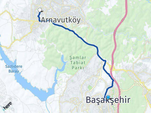 İstanbul Başakşehir Taşoluk Arnavutköy Arası Kaç Km - Yol Haritası