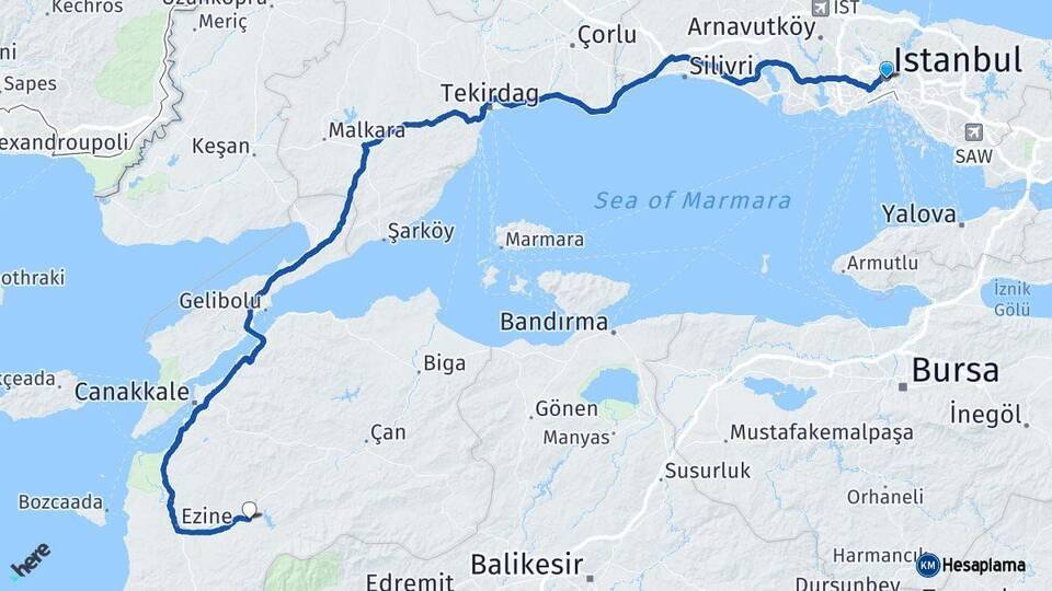 İstanbul Bayramiç Arası Kaç Km - Yol Tarifi