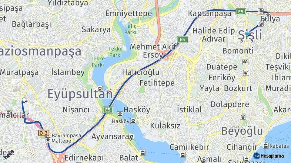 İstanbul Bayrampaşa Arası Kaç Km - Yol Haritası