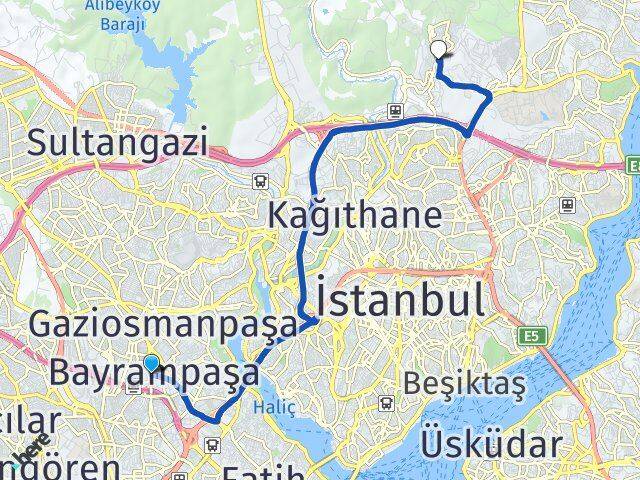 İstanbul Bayrampaşa Ayazağa Sarıyer Arası Kaç Km - Yol Haritası