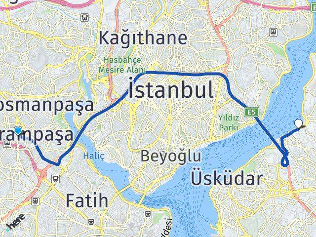 İstanbul Bayrampaşa Beylerbeyi Üsküdar Arası Kaç Km - Yol Haritası
